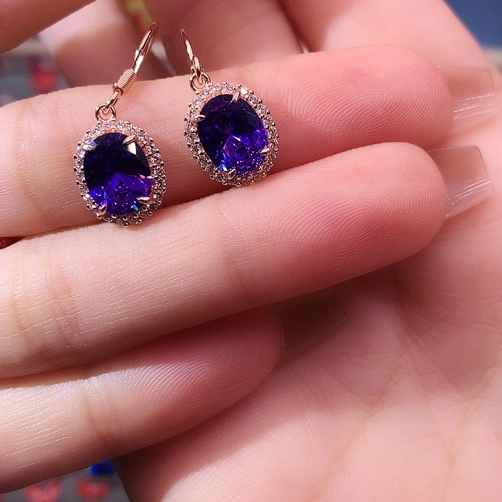 紫晶耳饰银S925镶嵌耳钉