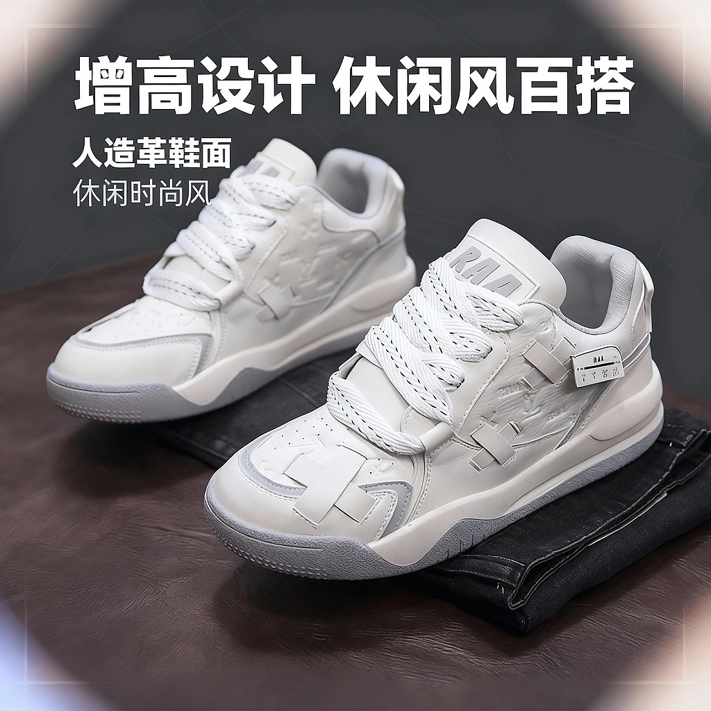 2025新款低帮面包鞋增高百搭厚底小白鞋情侣休闲时尚运动滑板鞋子