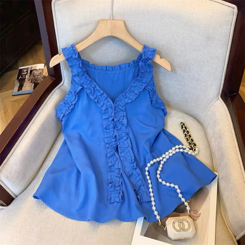 法式宽松超好看复古无袖衬衫2025年夏季小个子精致吊带背心上衣