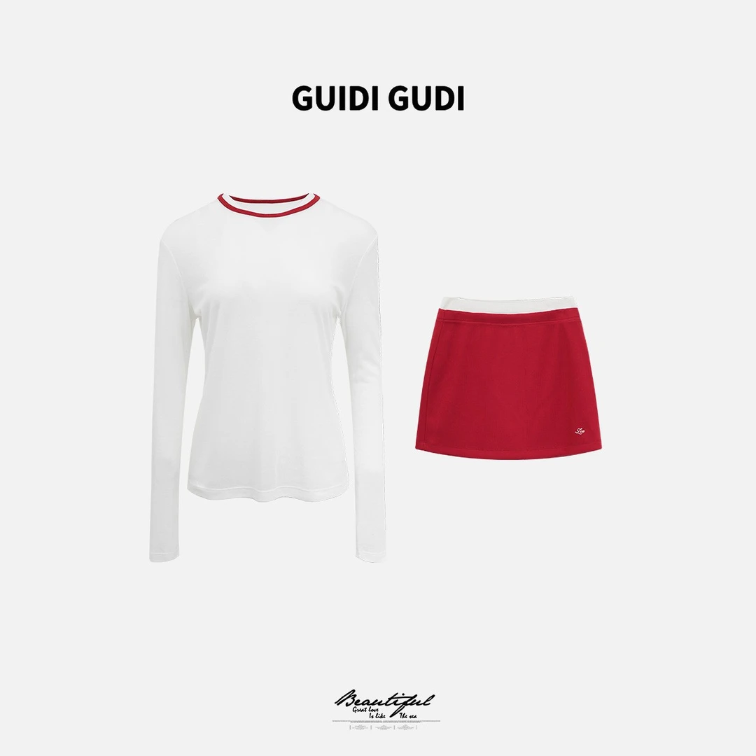 GUIDI GUDI【青涩懵懂】黄加蓝两件套T恤+半裙套装 D9511396H