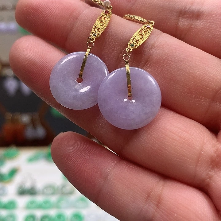 翡翠18K金镶嵌耳饰天然翡翠