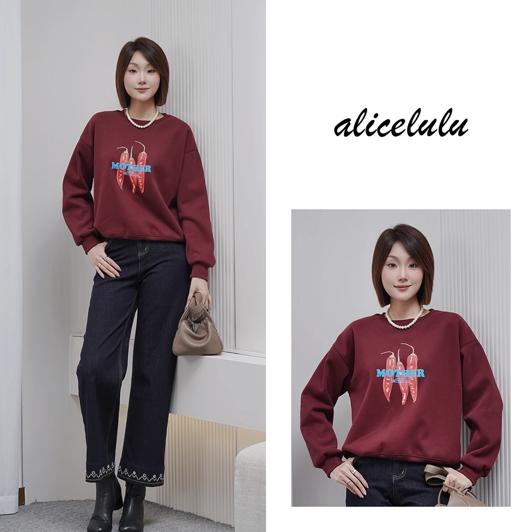 [alicelulu]【零限制】爆款卫衣松弛感小辣椒印花S2145050K