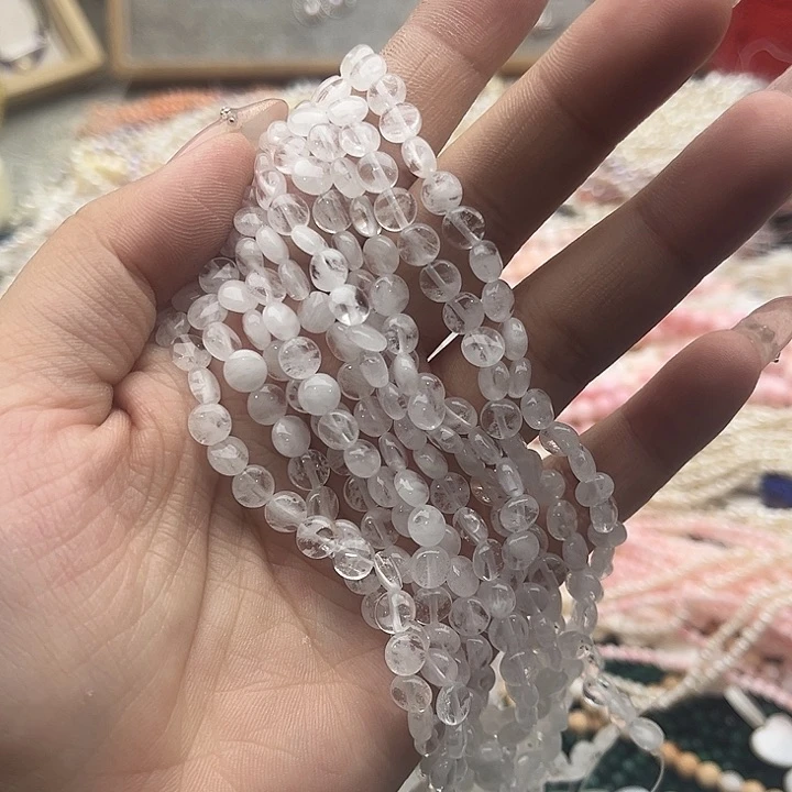 玛瑙/玉髓珠宝半成品未镶嵌2条6mm左右白阿塞圆片
