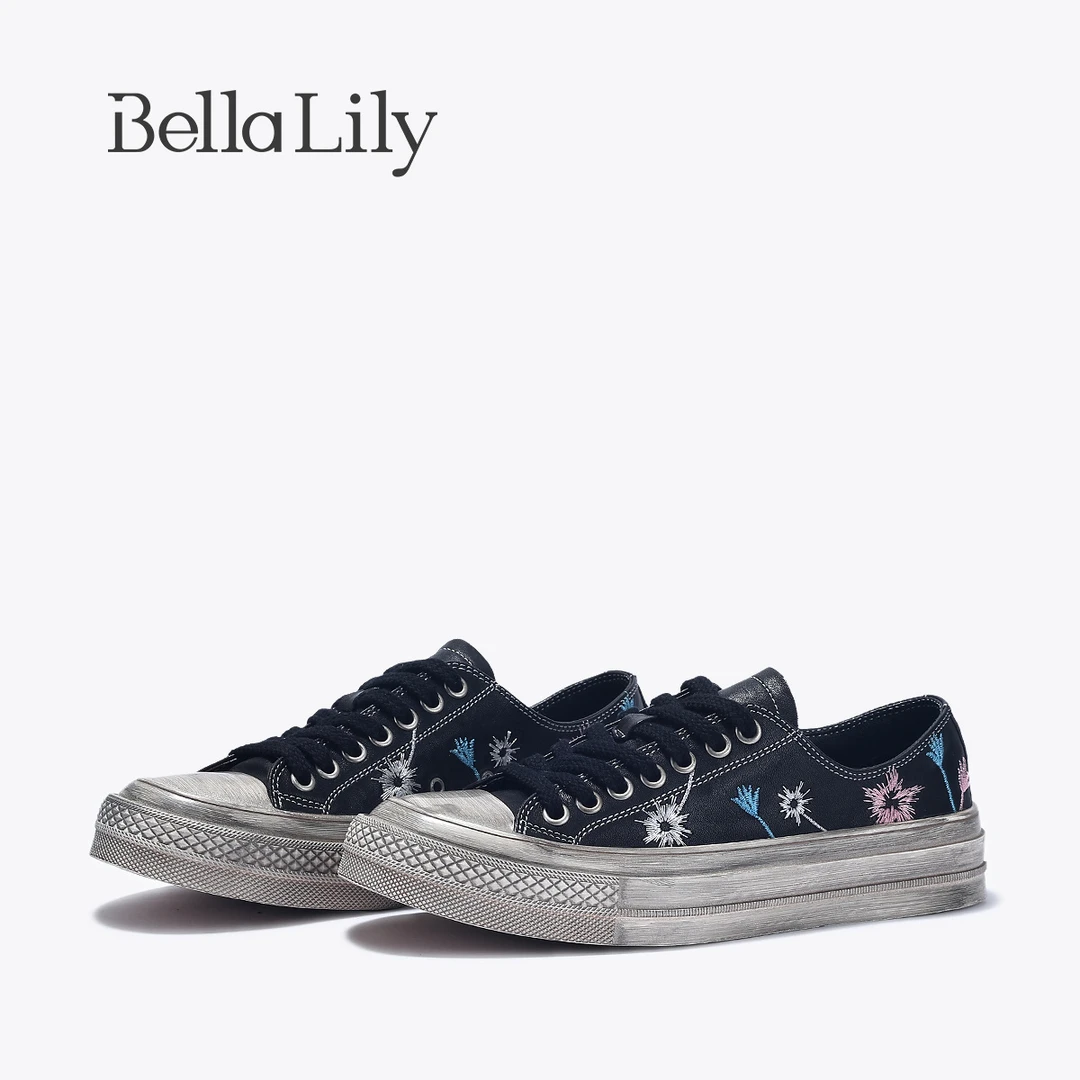 BellaLily2025春季新款小众刺绣时尚女鞋潮流板鞋通勤百搭休闲鞋