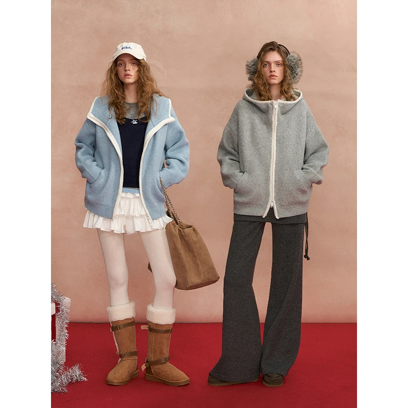 SOMESOWE宽松撞色边连帽开衫