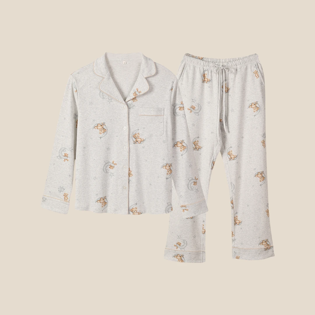 卡通日系小熊秋冬睡衣女款长袖长裤舒适家居服