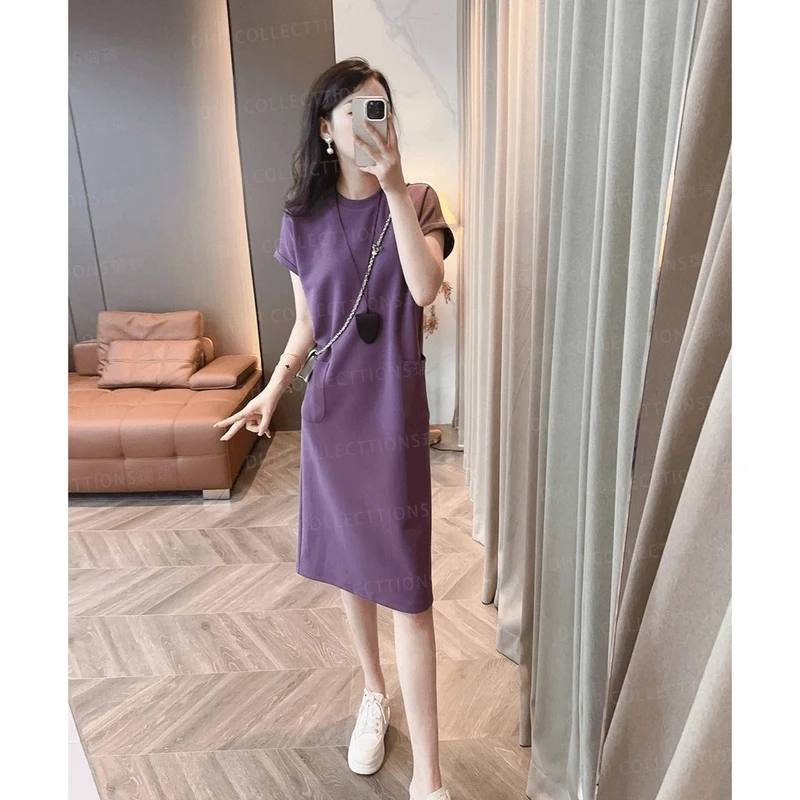 2025年夏秋大码显瘦中长款韩版正肩纯色减龄女宽松连衣裙品质