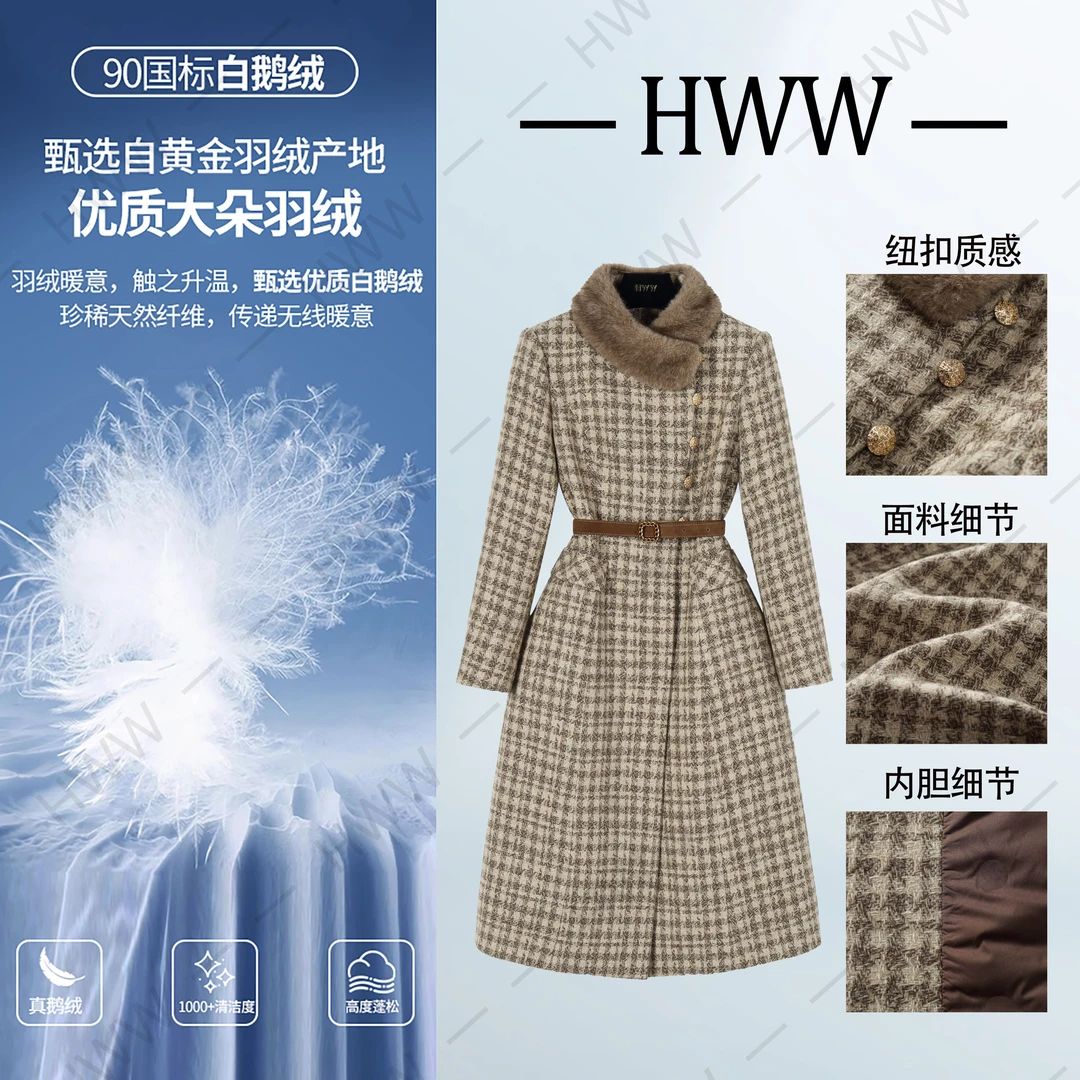 【赫尔温】90白鹅绒含羊毛袖子有绒毛领可拆气质鹅绒服DHZFF407793