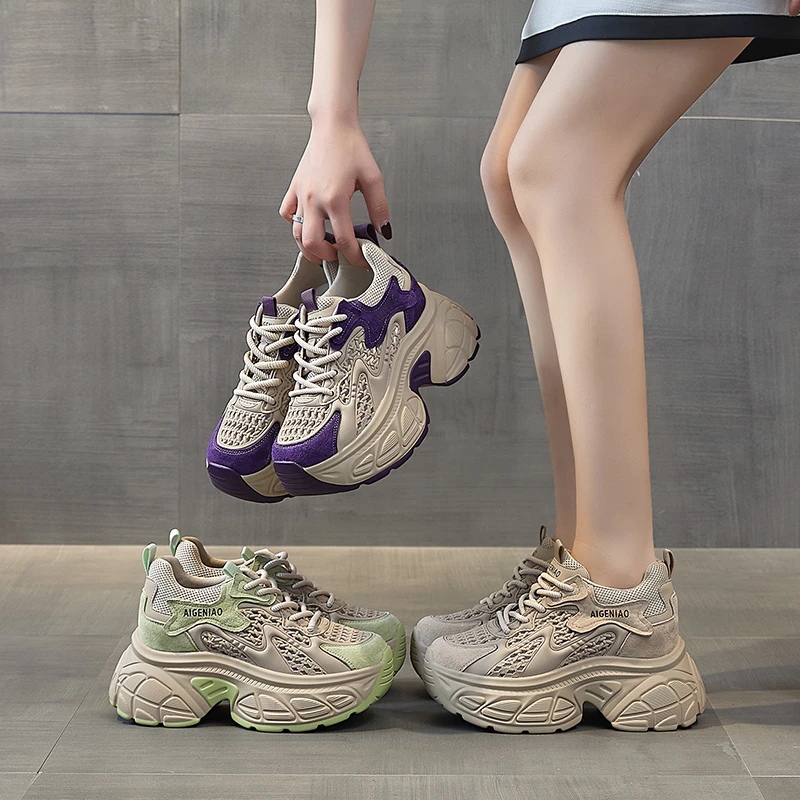 9cm透气网面老爹鞋女夏季新款舒适厚底内增高时尚百搭休闲女鞋