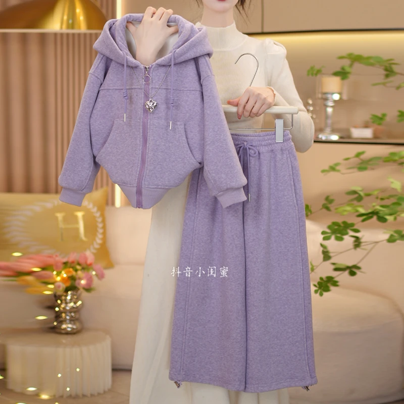 女童秋冬季套装2025新款儿童时尚加绒加厚女孩休闲中大童卫衣裤子