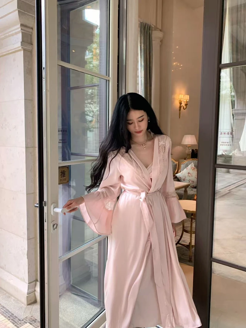 【金粉世家】法式冰丝睡裙女新款性感吊带裙两件套高级