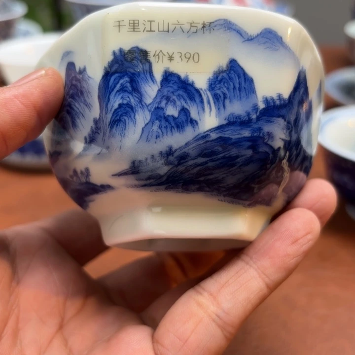 盖碗六方杯山水景德镇发货