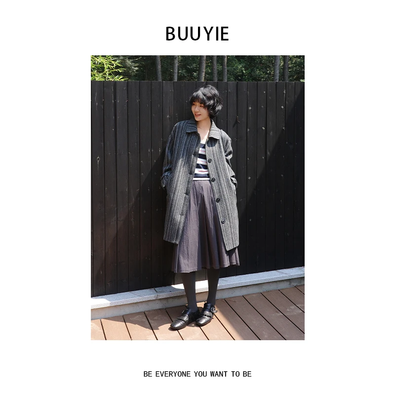 BUUYIE 25SS【见溪】小众设计个性气质百搭竖条纹外套 250913