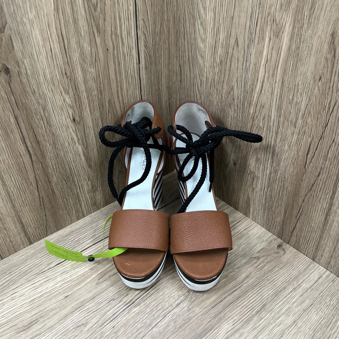 95新 MaxMara 棕色绑带松糕凉鞋 38码/97新/无配件