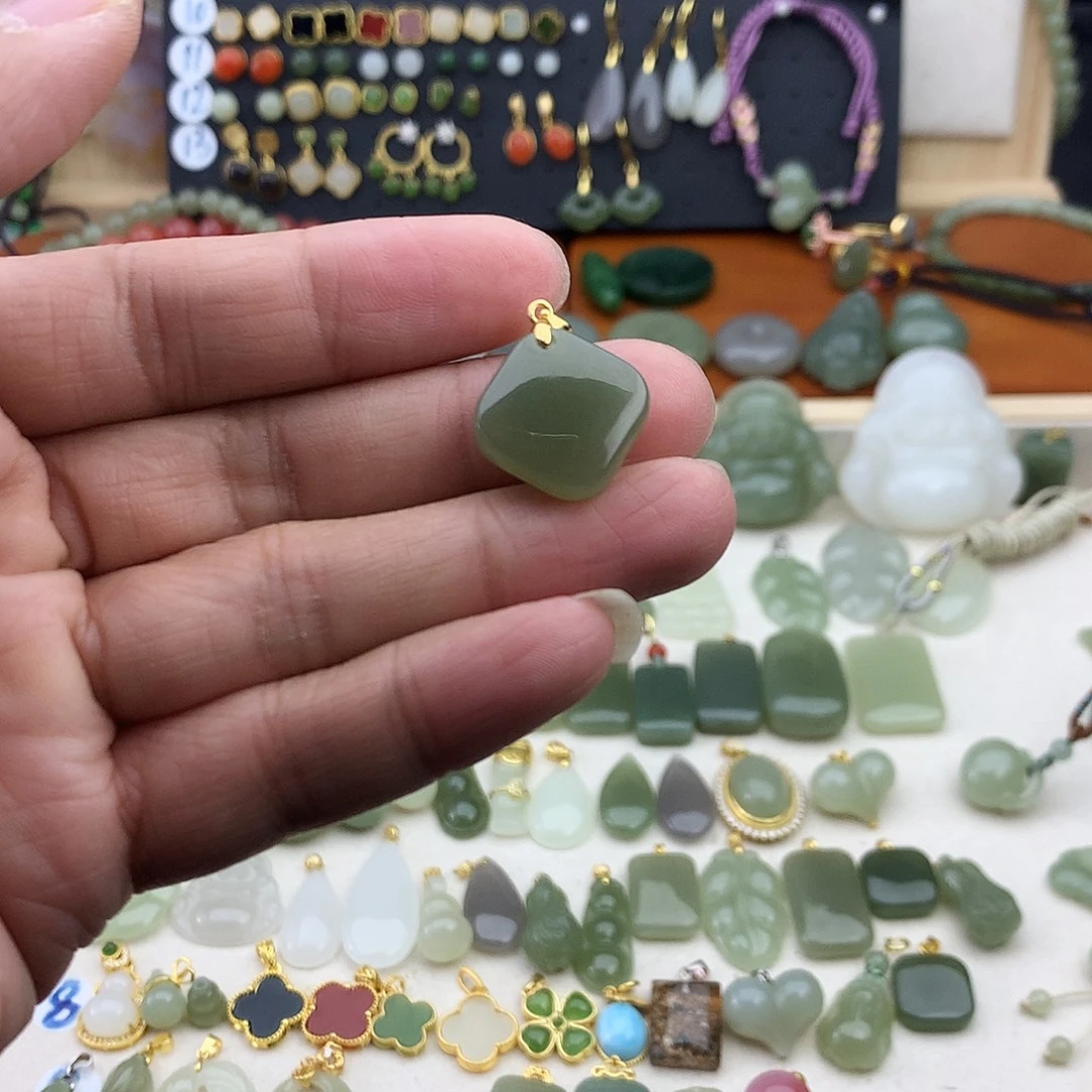 和田玉银S925镶嵌吊坠(不含链)