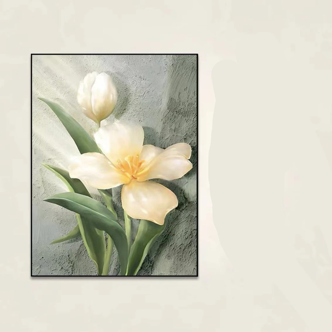两朵花植物装饰画单幅餐厅玄关走廊壁画植物挂画百合80120