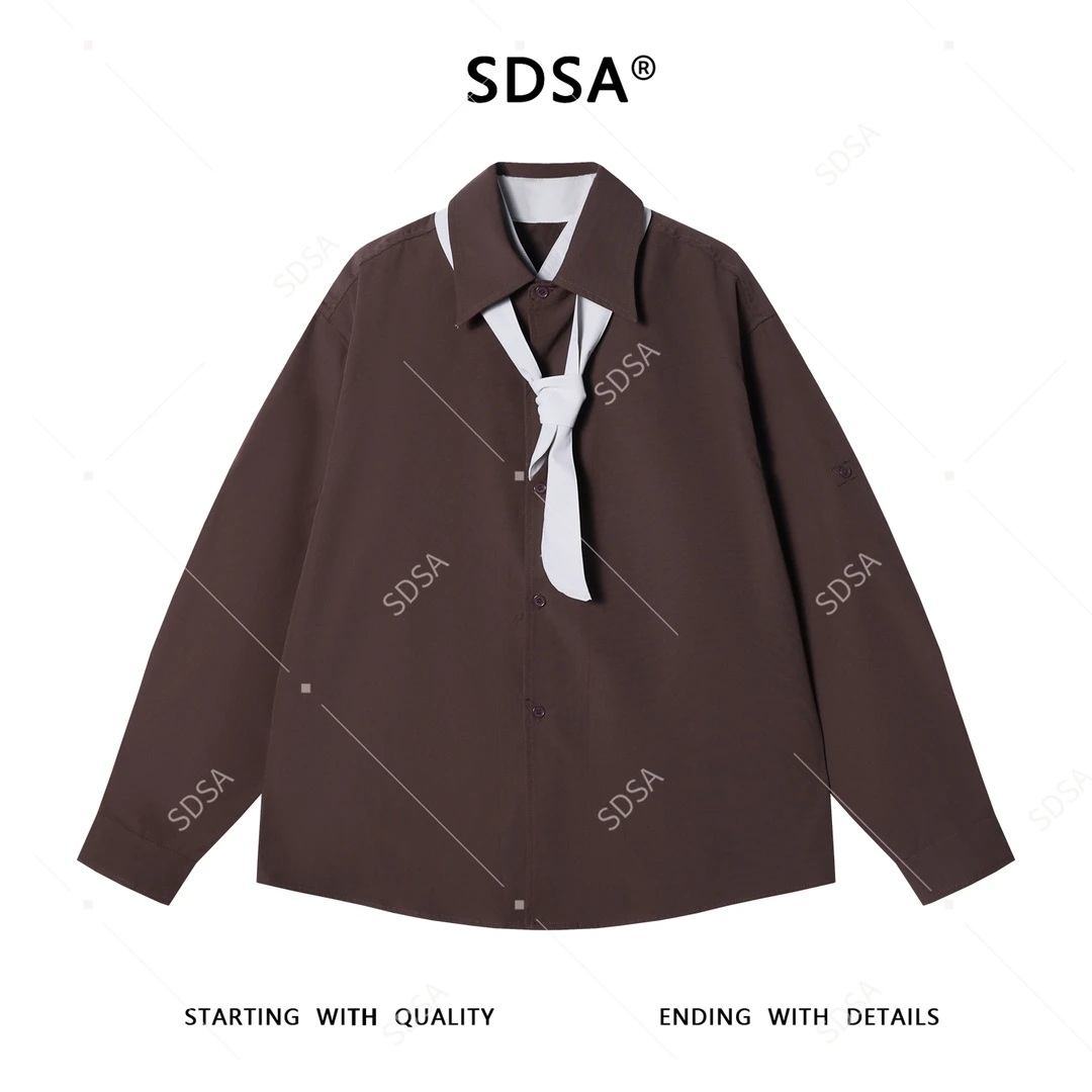SDSA男士秋冬新款痞帅男装潮牌撞色领带长袖衬衫复古网红款衬衣