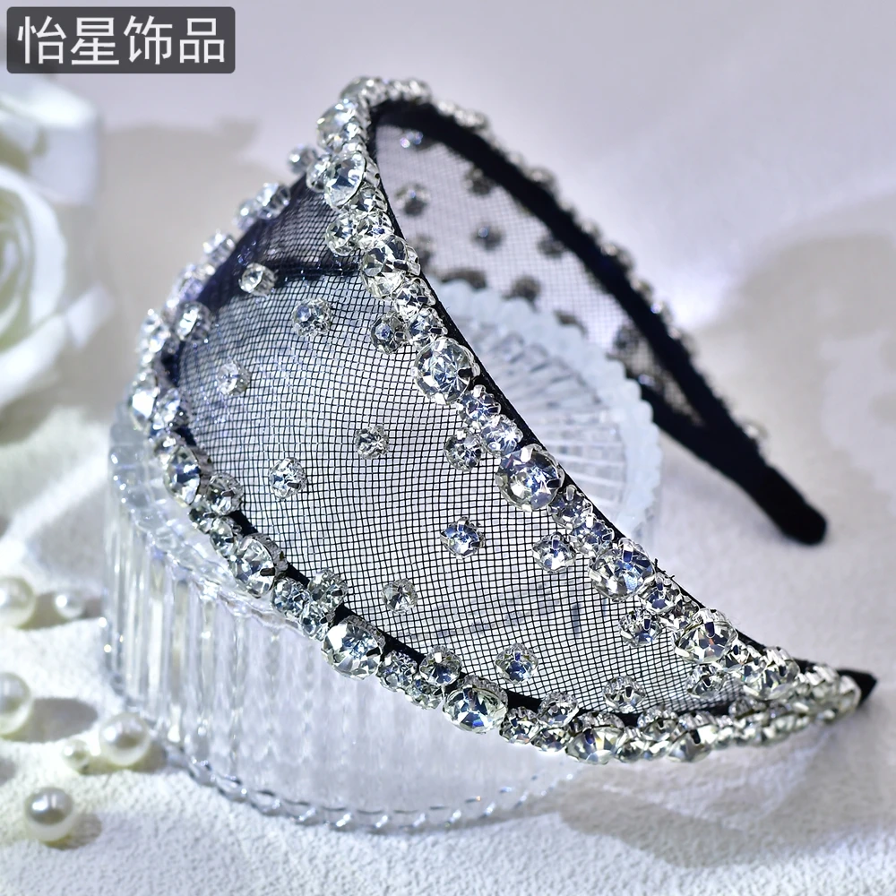 盖白发发箍  高级质感黑色网纱搭配爆闪水钻发饰遮白发遮发缝神器