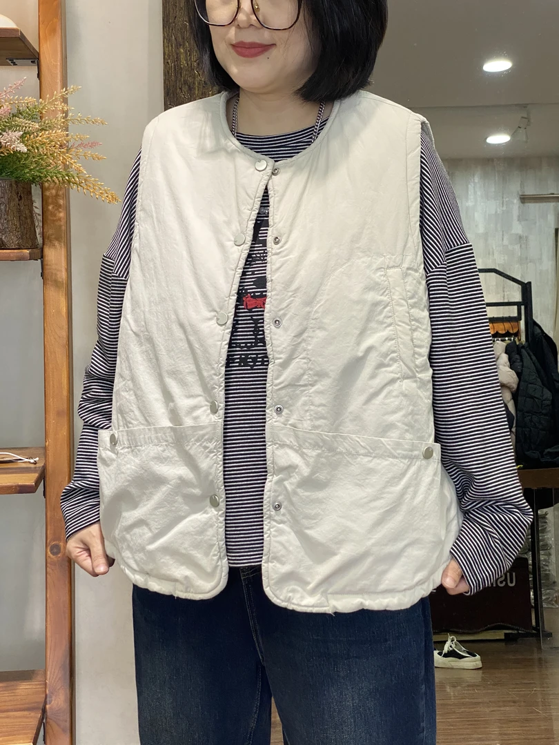 加绒马甲-3468大码女装秋冬棉质胖MM宽松大口袋纯色文艺百搭休闲