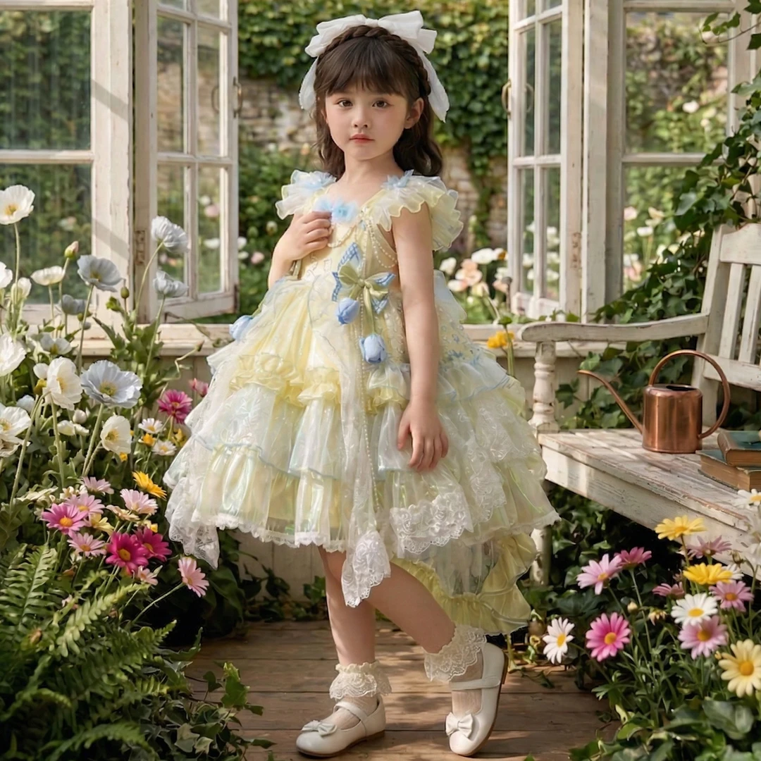 女童洛丽塔公主裙2026夏季新款女宝宝洋气柠夏花仙子连衣裙表演服