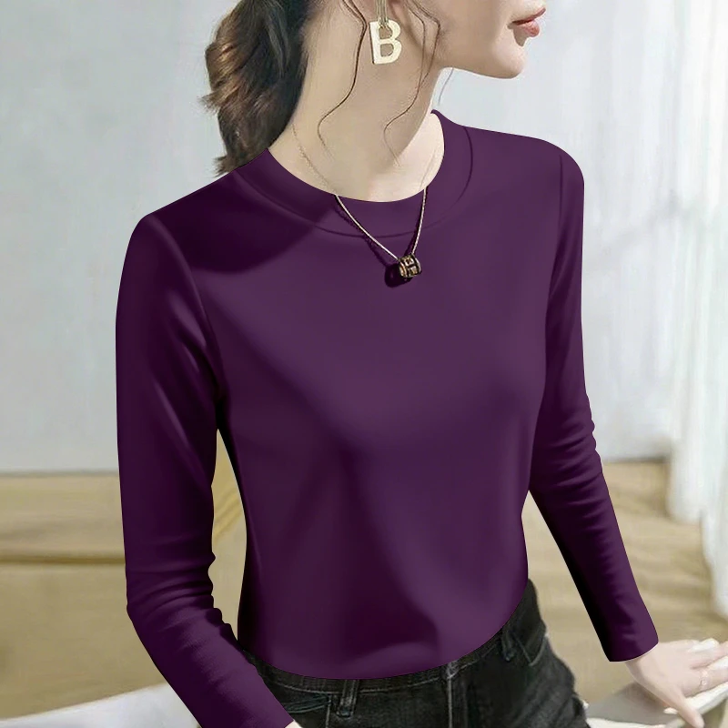 2025爆款重磅莫代尔百搭秋冬宽松纯色显瘦软弹洋气长袖打底衫t恤