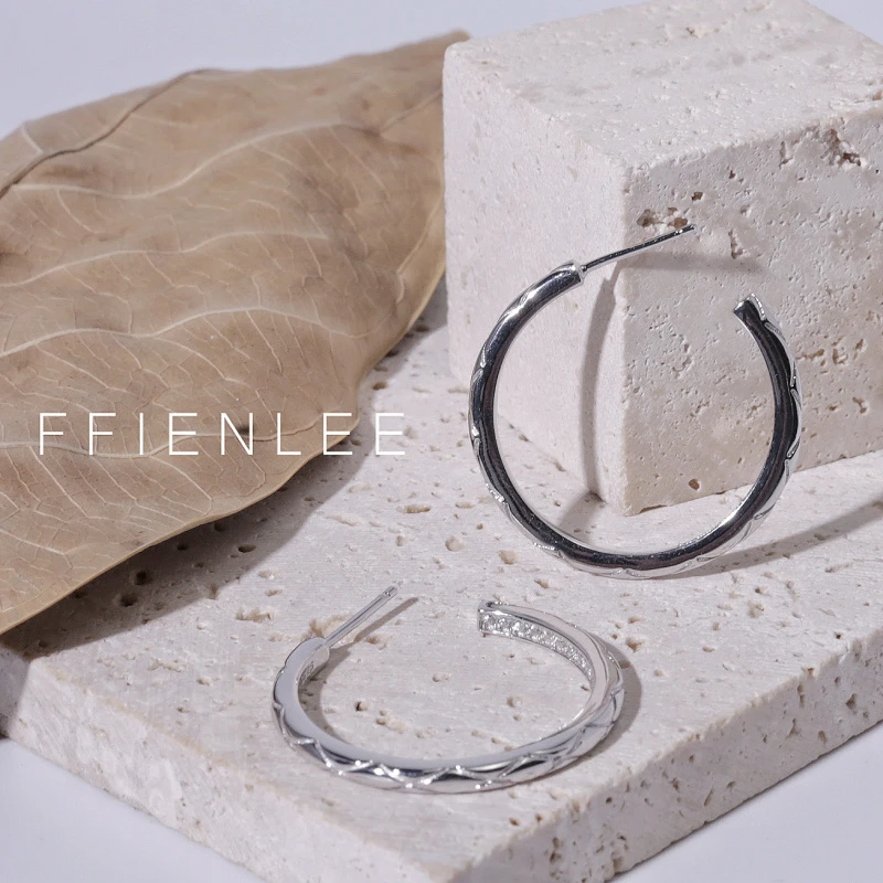 925银莫桑石耳饰 <菱格耳圈>时尚气质百搭菱格纹理C圈耳环