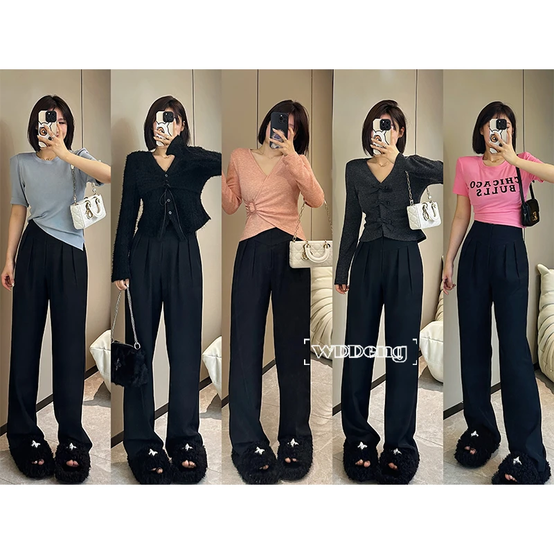 【清清款】王等等【沿海公路】显瘦时尚休闲阔腿长裤高腰裤子UK341793