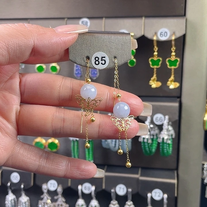 轩***宝翡翠18K金镶嵌耳饰缅甸A货