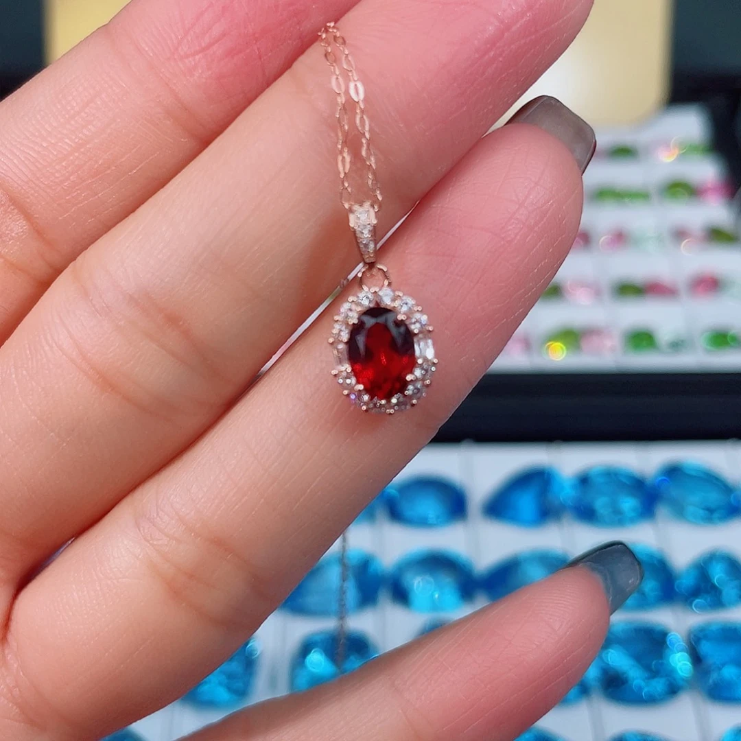 石榴石吊坠(赠链)银S925镶嵌