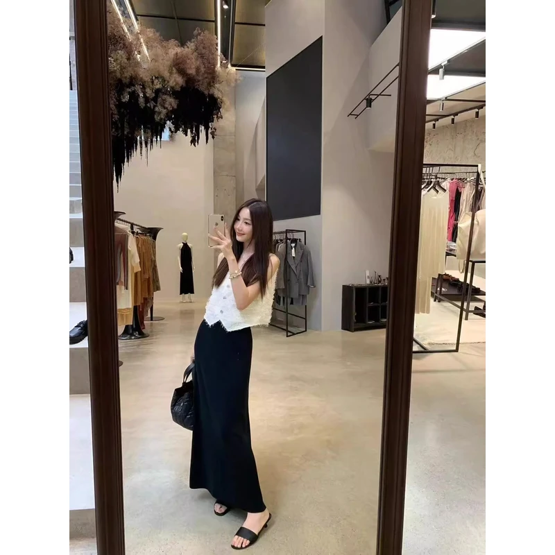 xxoosssoo 100莱赛尔天丝针织半身裙纯色设计感女修身气质A字裙