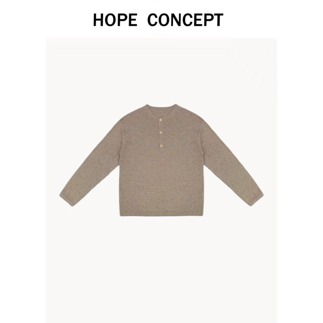 24343#HOPECONCEPT优雅质感row毛衣松弛亨利领男女同款全羊毛毛衣