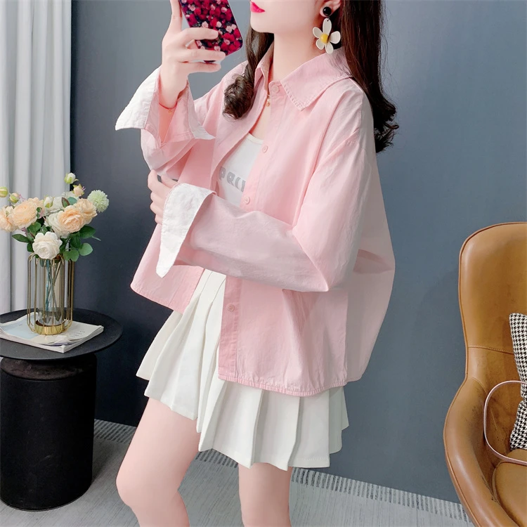 超火短款小个子长袖衬衫女春季2025新款宽松洋气百搭薄款外套上衣