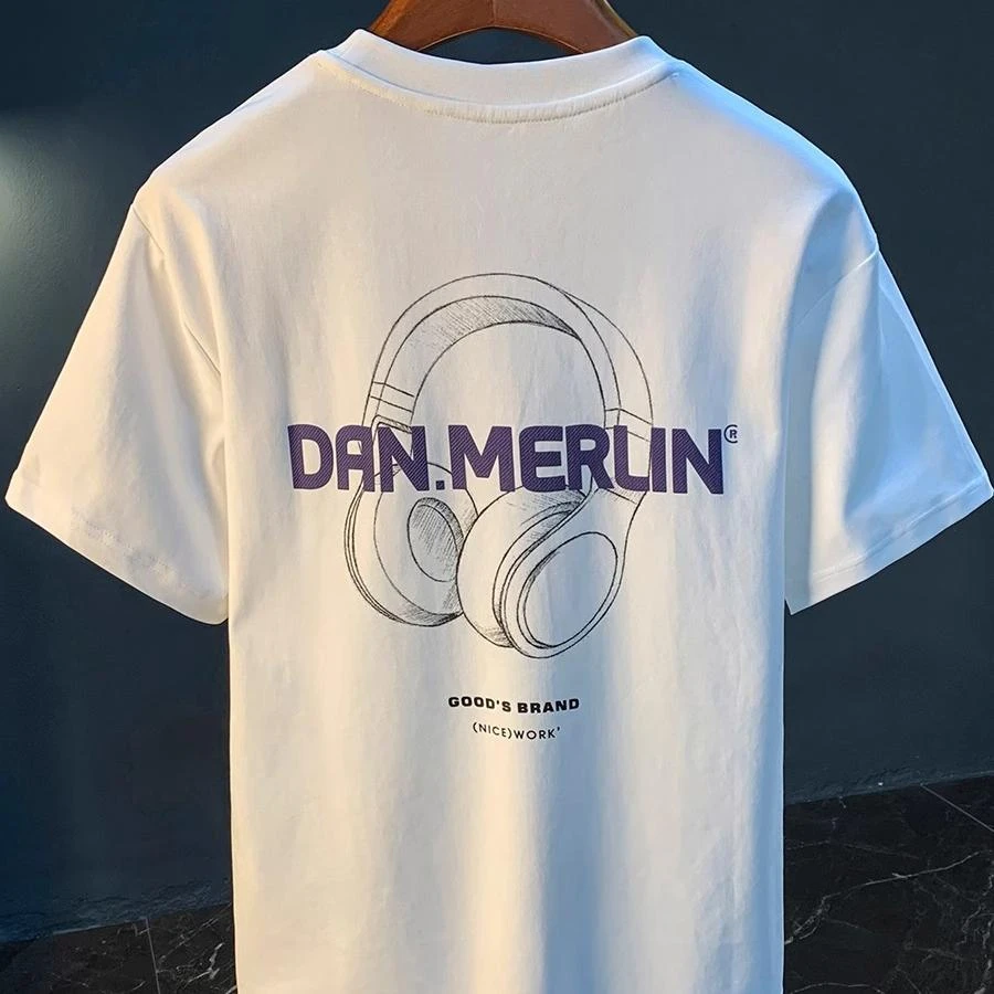 夏季潮流男生短袖T恤印花修身百搭纯棉个性休闲体恤男士圆领上衣