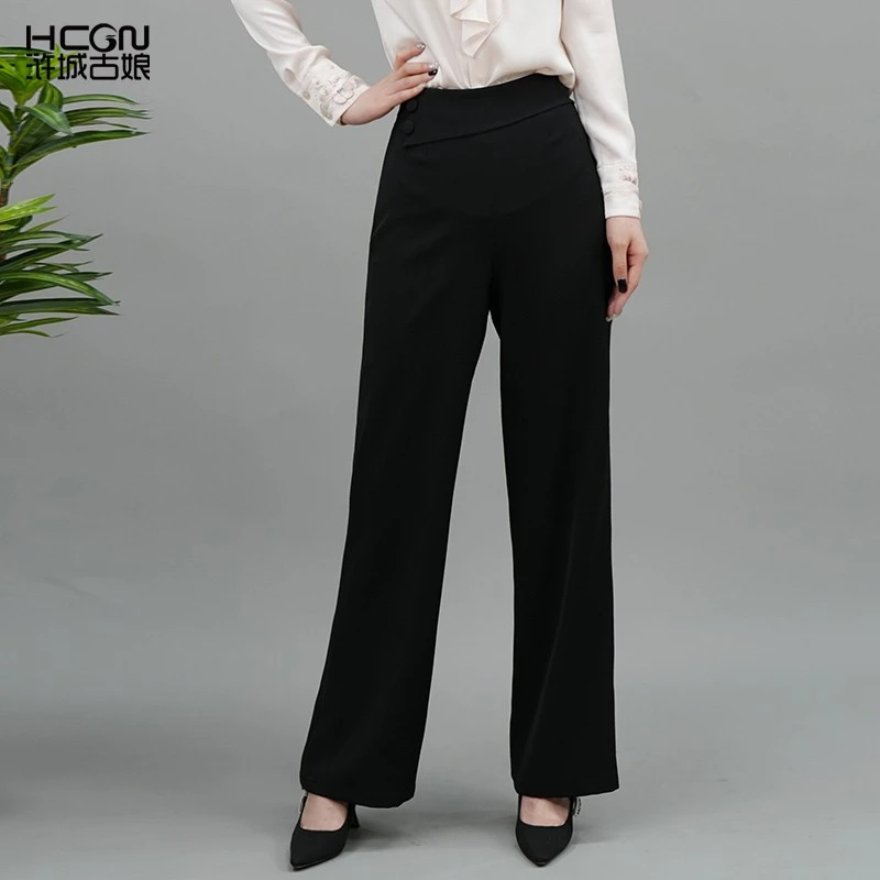 浒城古娘国风夏季黑色通勤显瘦修身休闲质感雅茹直筒裤BMT19557