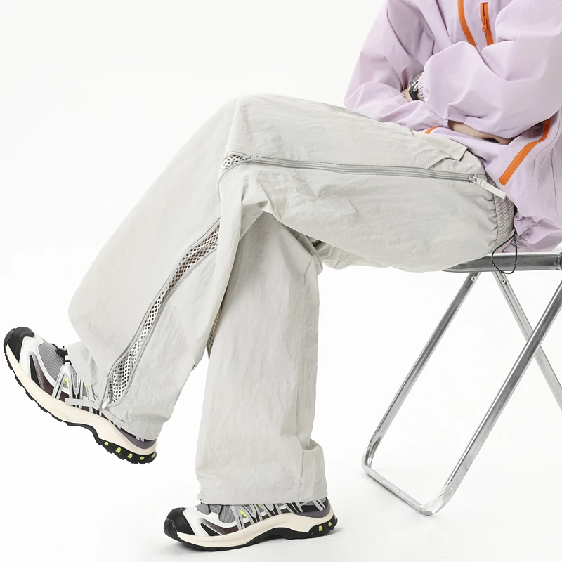 直筒裤透气速干潮牌夏季拉链休闲裤男士百搭韩系lulu风男士直筒裤