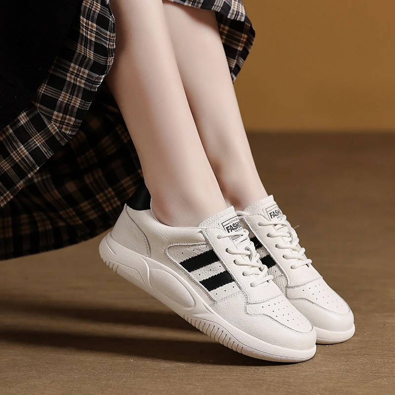 头层牛皮真皮百搭运动小白鞋女2025春季新款休闲板鞋透气软底女鞋