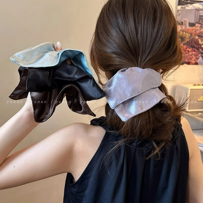 夏季缎面冰淇淋色方巾大肠发圈女韩系方形发饰马尾发绳扎头绳皮筋