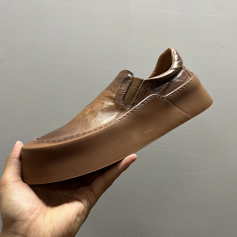 2025夏季新款复古懒人鞋一脚蹬男休闲鞋头层牛皮透气厚底时尚男鞋
