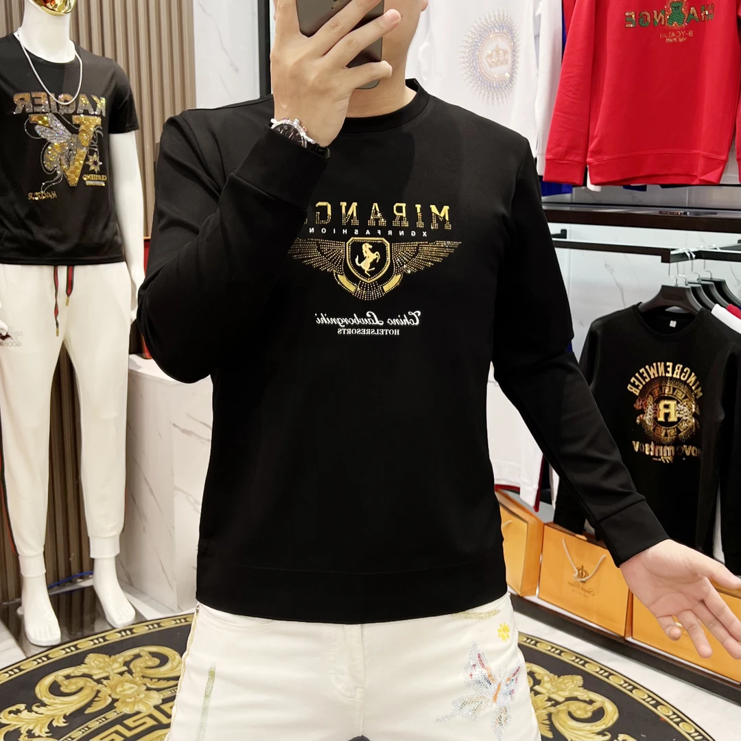 秋冬新款休闲战马男士长袖卫衣爆款时尚百搭轻奢圆领修身男装上衣