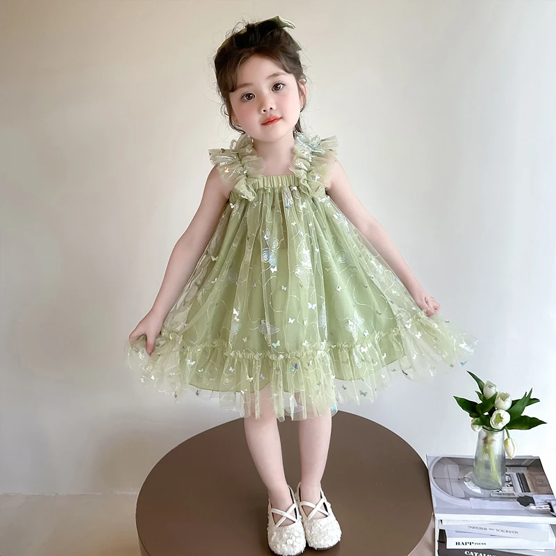 女童夏季公主连衣裙2025新款儿童宝宝小女孩生日礼服无袖吊带裙子