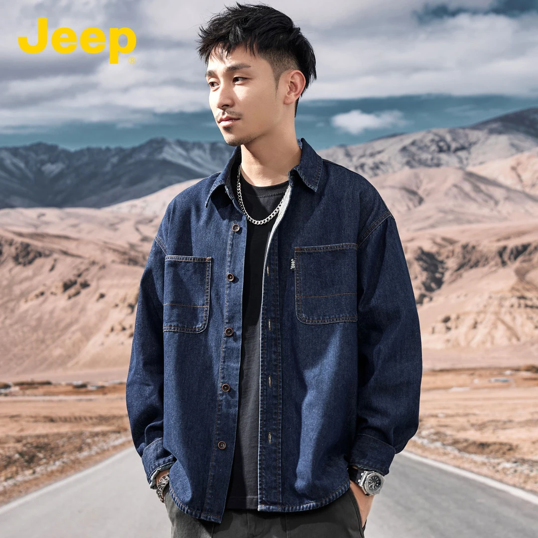 jeep吉普牛仔夹克男中年宽松翻领休闲2025年春夏新款外套男士衬衫