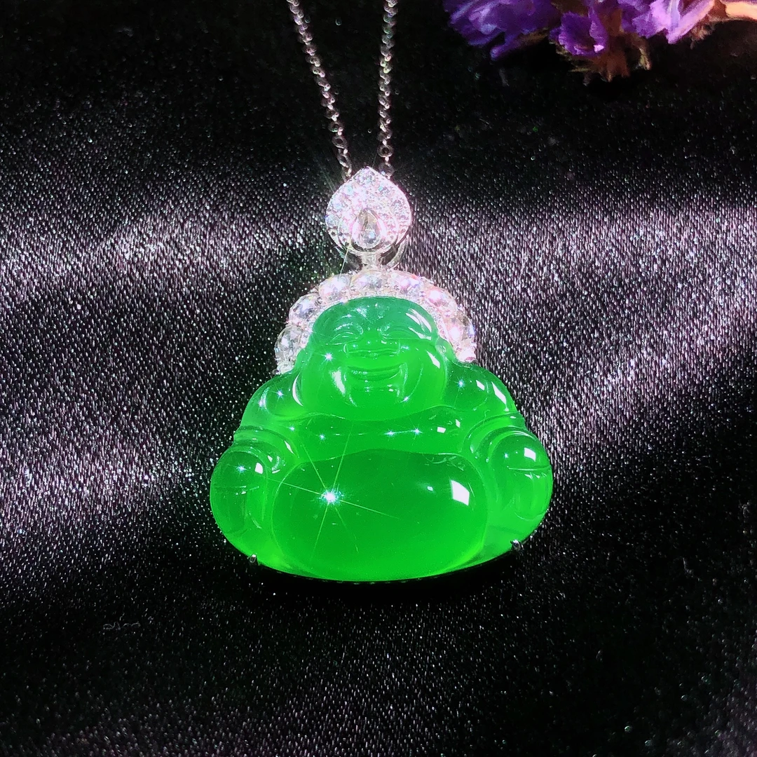 「蒂铭轩珠宝」绿玉髓925镶精百搭精品大气中号佛公吊坠