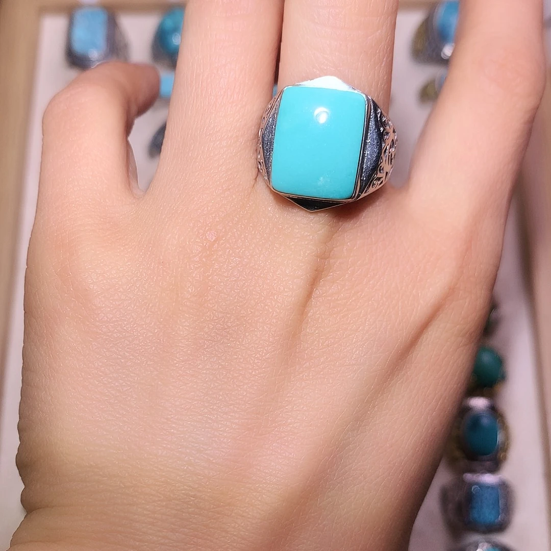 绿松石银S925镶嵌戒指