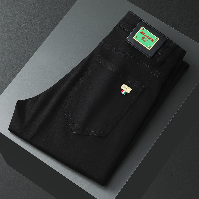 秋冬款加厚加绒高端男士牛仔裤黑色白色显瘦弹力修身小直筒裤子