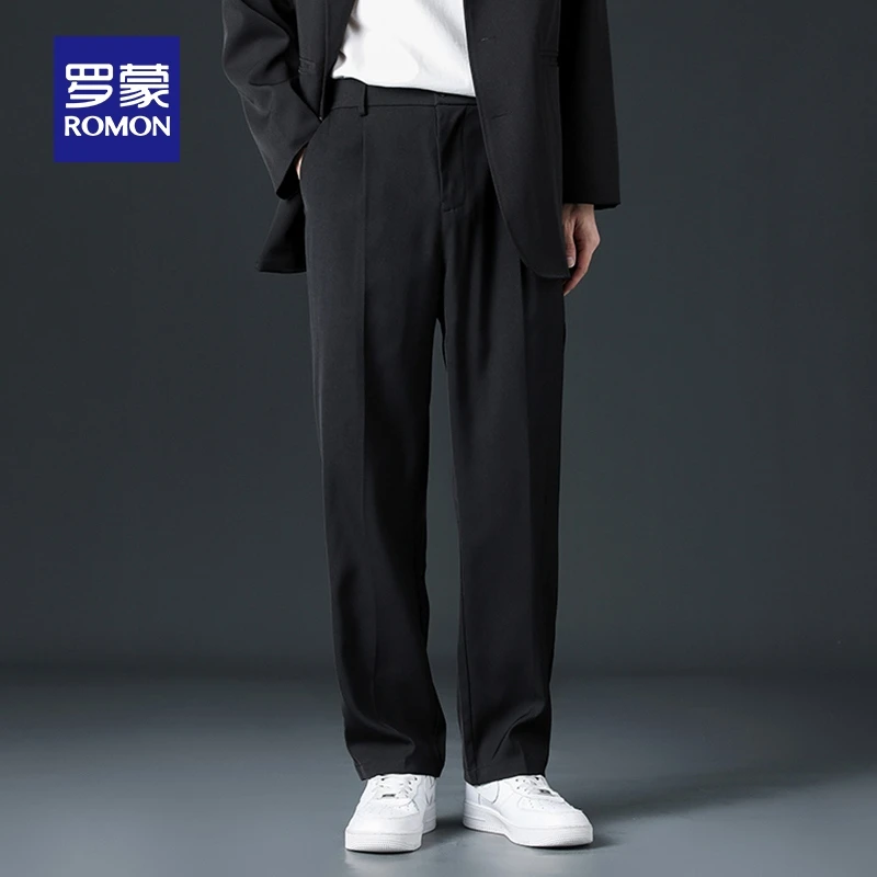 罗蒙男士日常百搭休闲裤2025秋季新款简约宽松直筒裤弹力顺滑长裤