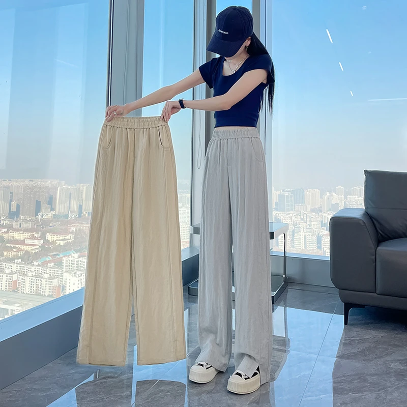 天丝亚麻阔腿裤女春夏薄款冰丝窄版直筒裤开叉小个子棉麻山本裤子