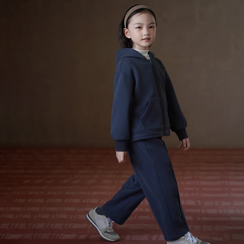哈齿童装儿童卫衣连帽外套灰蓝色休闲裤男童女童运动套装秋冬新款