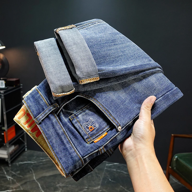 欧版大牛高端牛仔裤男款弹力修身直筒裤刺绣时尚百搭潮流休闲裤子