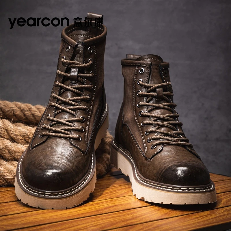 意尔康男加厚马丁靴2025新款冬季经典百搭男靴软底耐磨休闲工装鞋