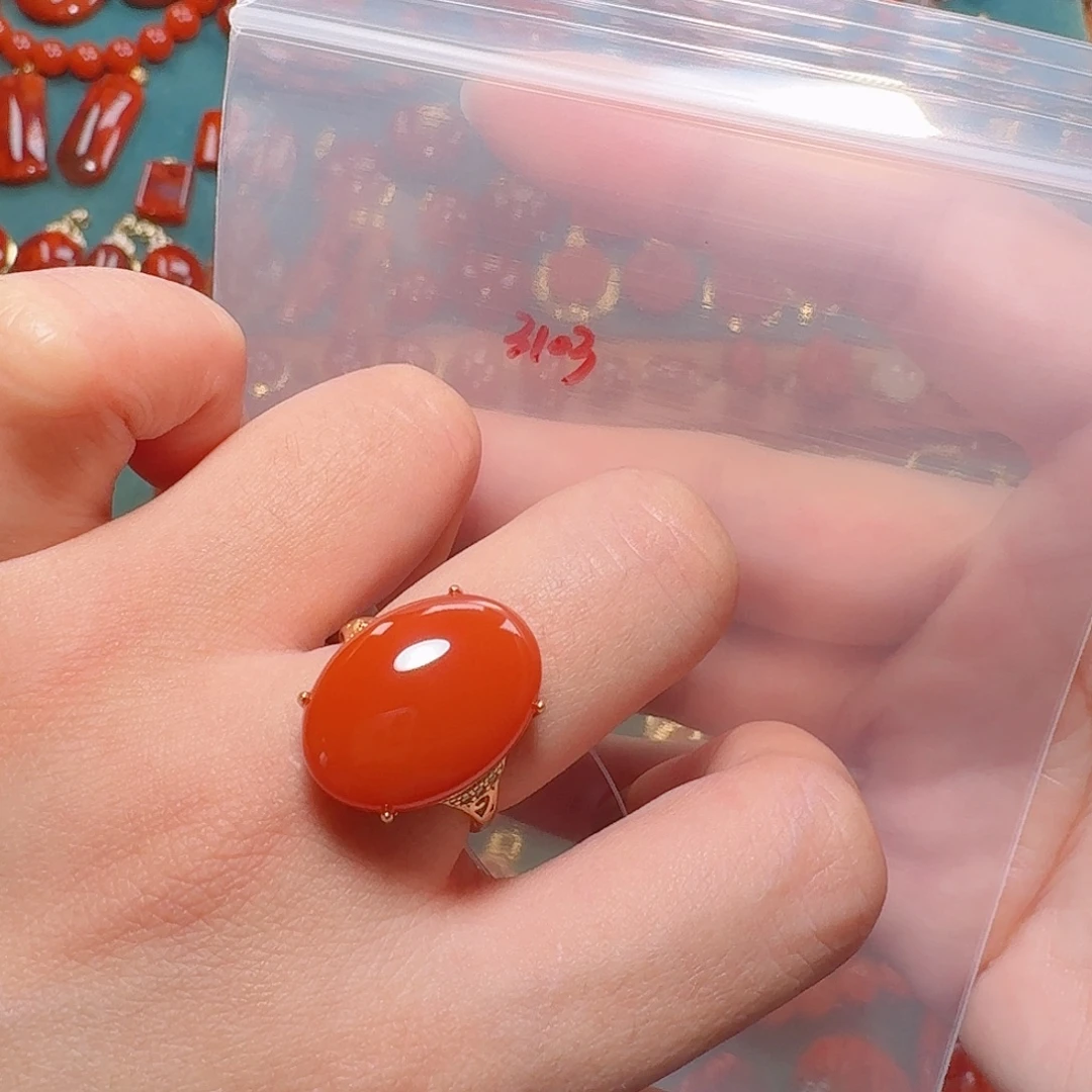 南红玛瑙银S925镶嵌戒指